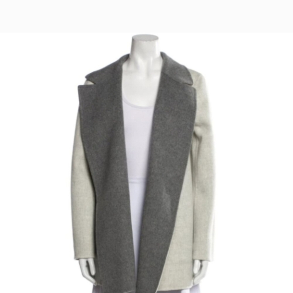 Women's Gray and Cream Coat By Theory Size Medium Cashmere Reversible
